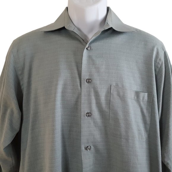 Geoffrey Beene Button Front Shirt Men's M Green Long Sleeve Pocket Wrinkle Free - Picture 2 of 11